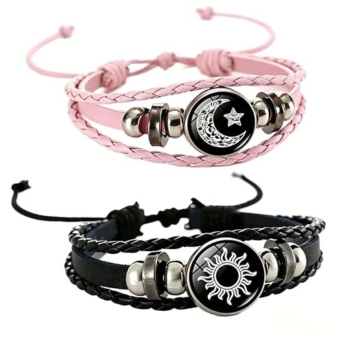 2 Pcs Couple Bracelets Adjustable Sun Moon Ma