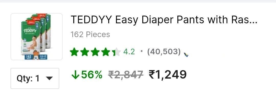55 On Teddyy Easy Diaper Pantsm (222 Diapers)