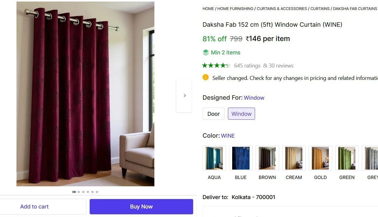 (5ft) Window Curtain 146 Min Buy - 2