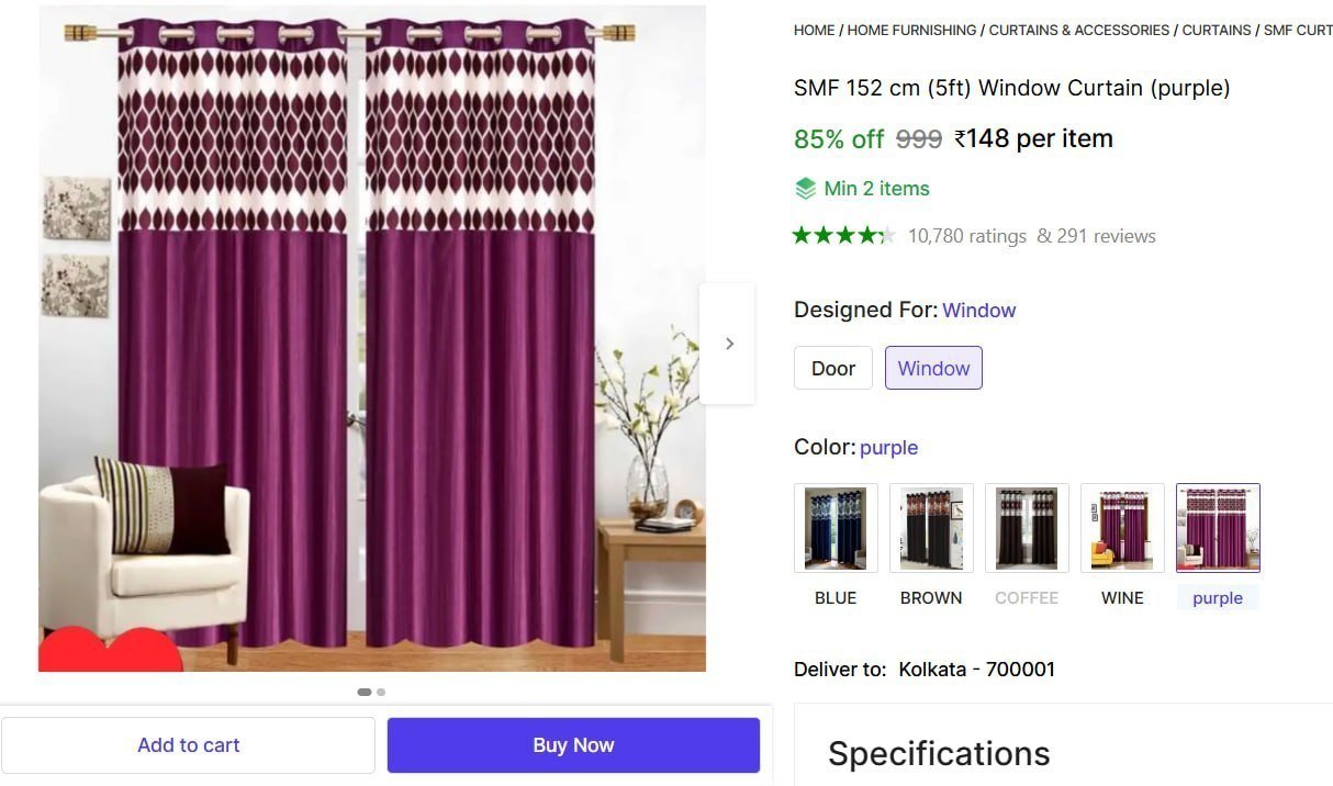 (5ft) Window Curtain (purple) 148 Min Buy - 2