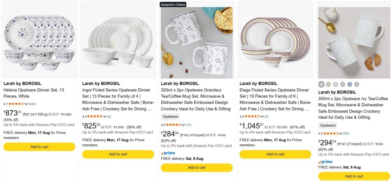 60-70 On Larah By Borosil Dinner Set More