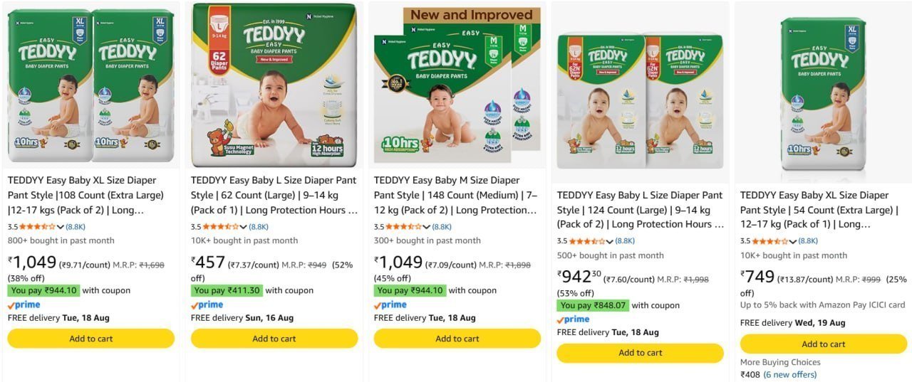 73 On Teddyy Baby Diaper Pant Wet Wipes