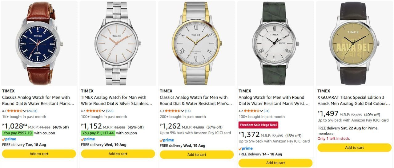 75 On Branded Watches Timex Casio Titan Fossi