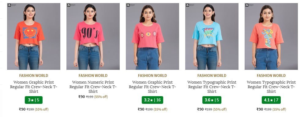 75 - Women T-shirt S Starting Rs 90
