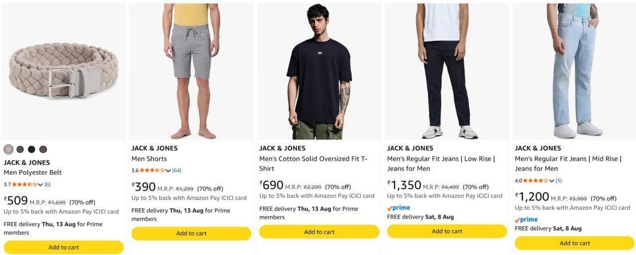 -76 On Jack Jones Clothing 70-83 On Spykar Cl