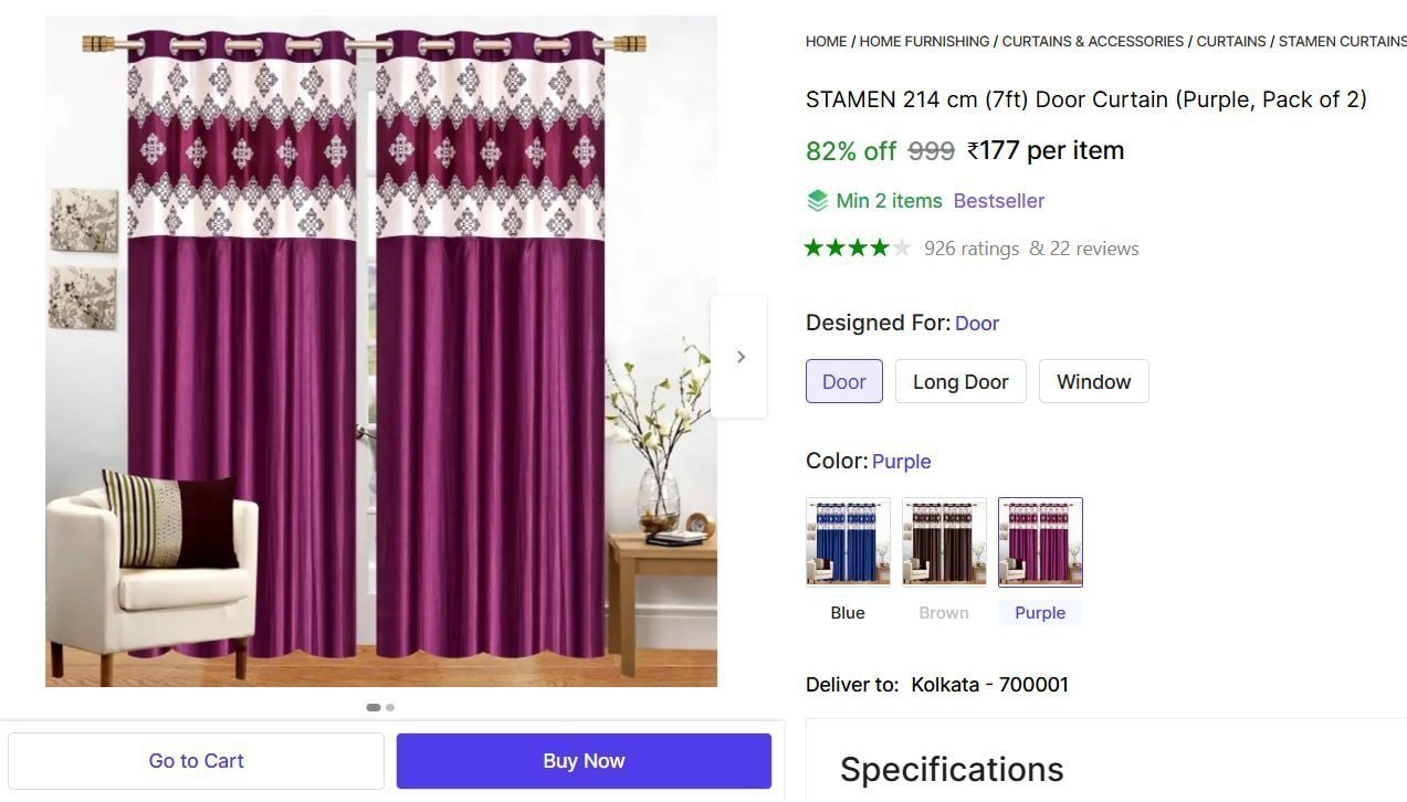 (7ft) Door Curtain (purple Pack Of 2) 177 Min