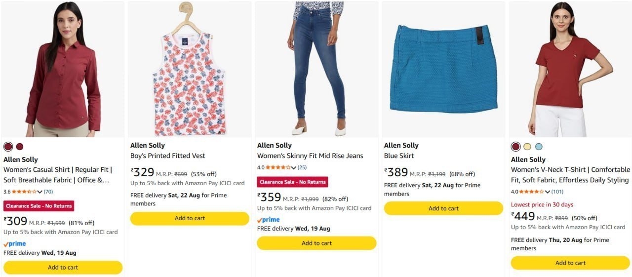 82 On Allen Solly Clothing Men Women Girls Boys