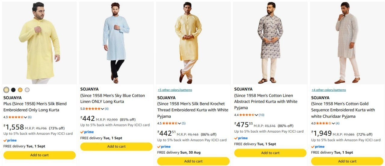 93 On Sojanya Mens Kurta Sets