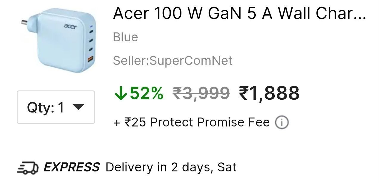 Acer 100 W Gan Charger With Cable At 1 888 Bb