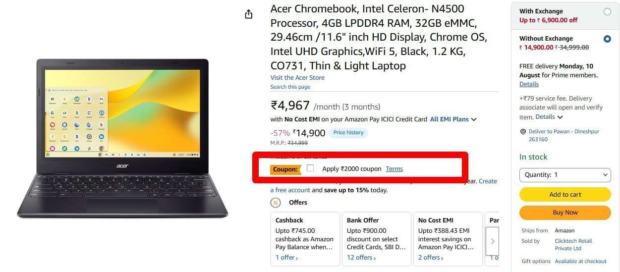 Acer Chromebook Intel Celeron 4gb Ram Laptop 