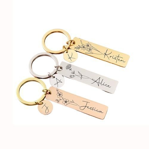 Adornkeys Personalized Birth Flower Keychain 