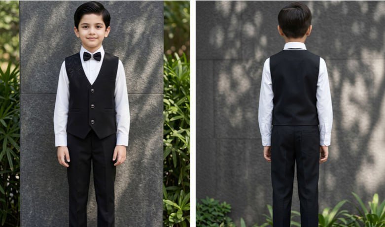Ahhaaaa Boys Self Design Collarless Suit 945 