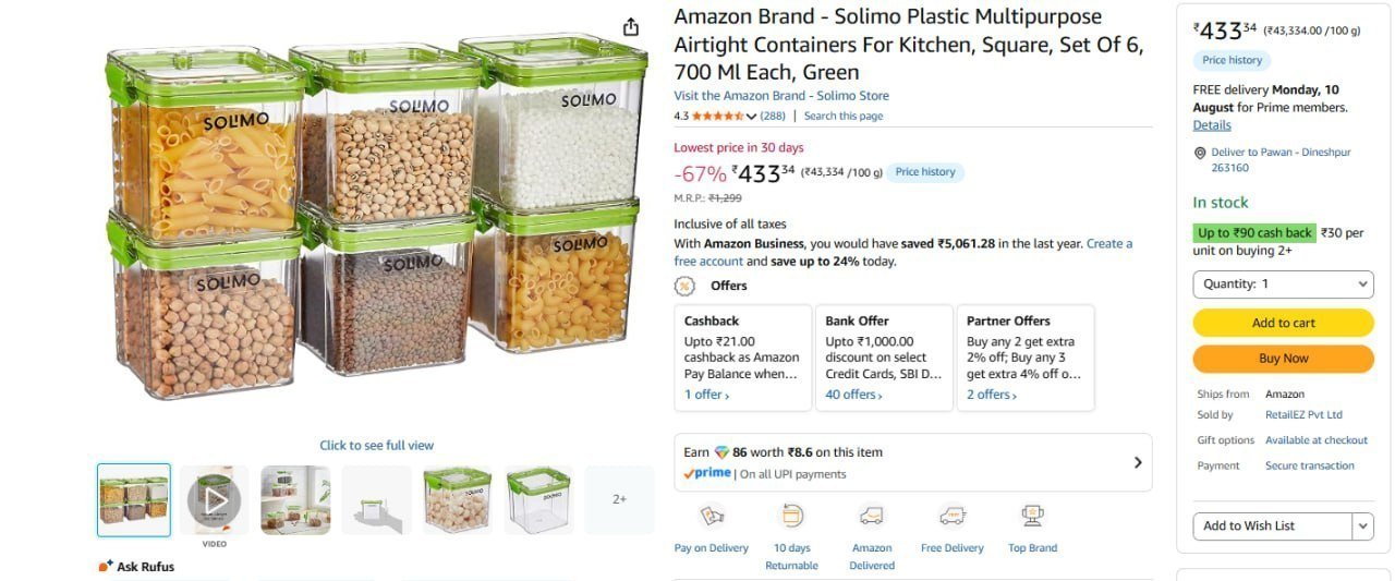Airtight Containers Set Of 6 700 Ml Each 433