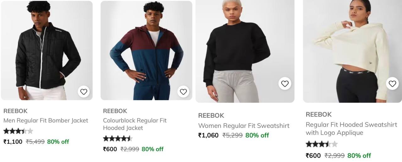 Ajio 80 Reebok Clothingmen Women More Deals