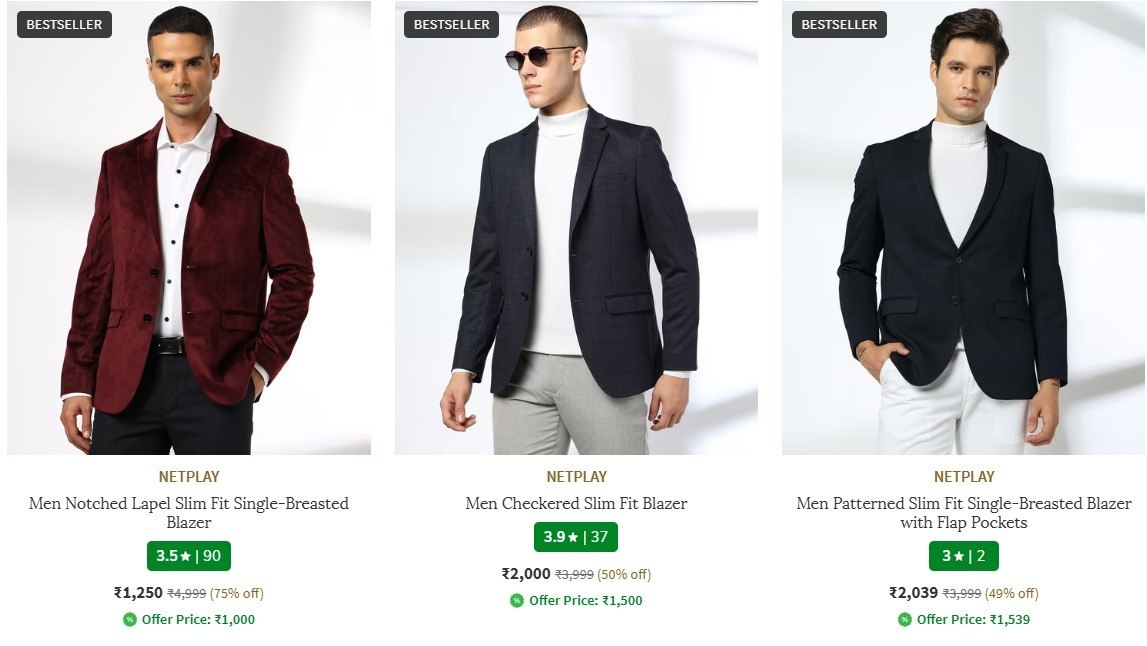 Ajio Netplay Notched Lapel Blazer Starting 1250 - ajio deals today