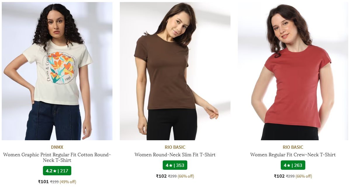Ajio T-shirts Starts 101women S Men S