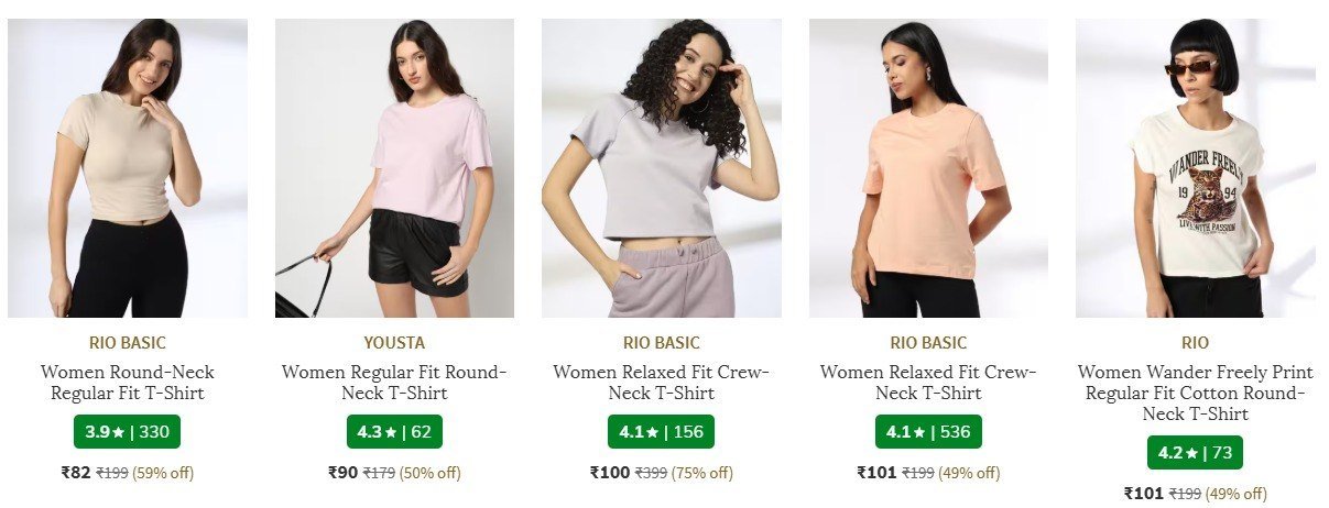 Ajio T-shirts Starts 82women S Men S