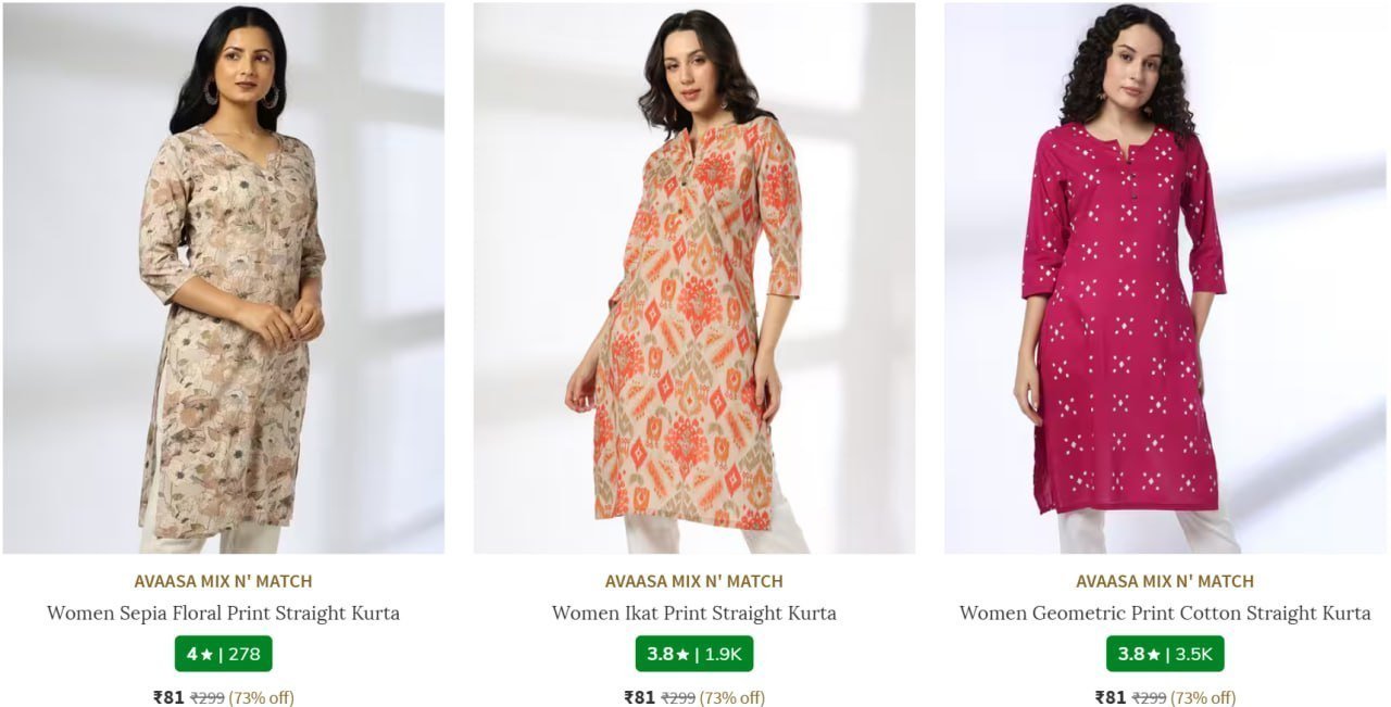 Ajio Women Kurta Starts 81