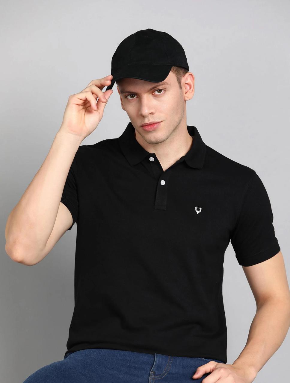 Allen Solly Men Solid Polo Neck Cotton Blend 