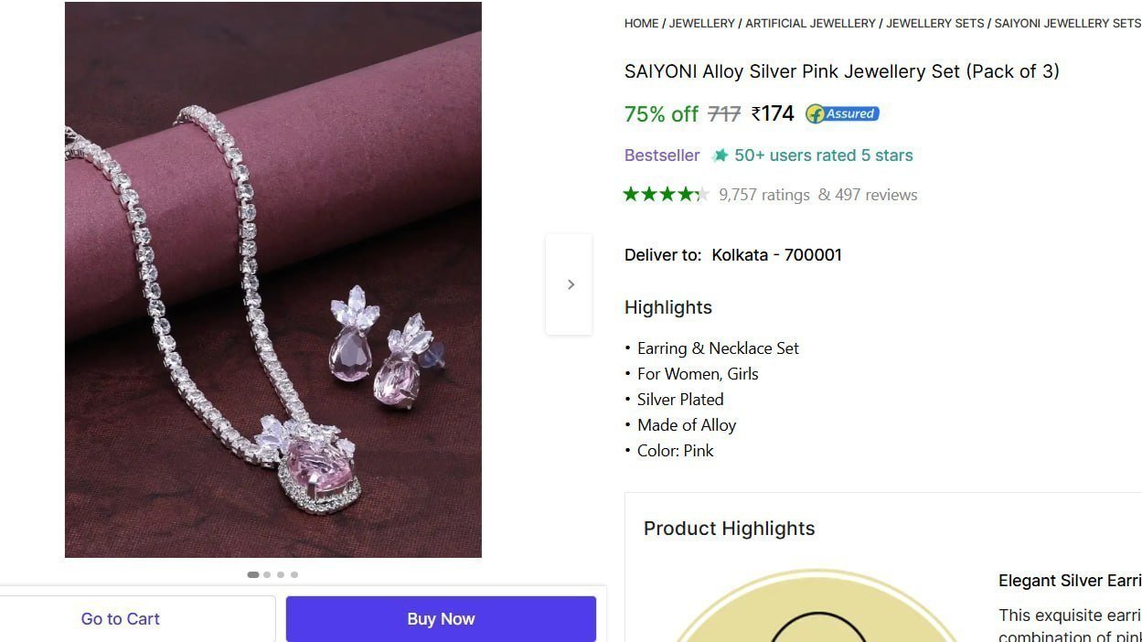 Alloy Silver Pink Jewellery Set 174