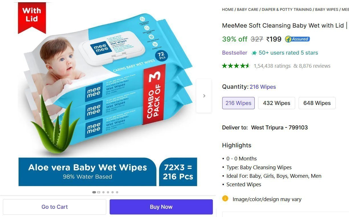 Aloe Vera - Pack Of 3 (216 Wipes) 199