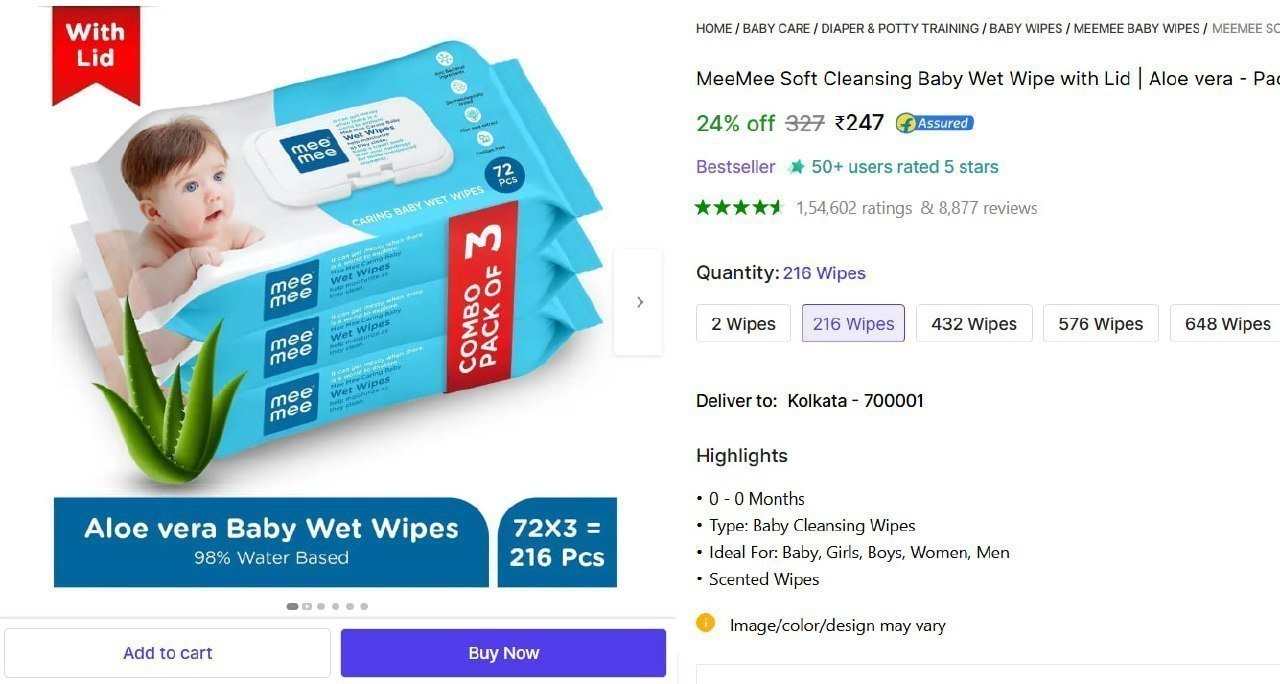 Aloe Vera - Pack Of 3 (216 Wipes) 247