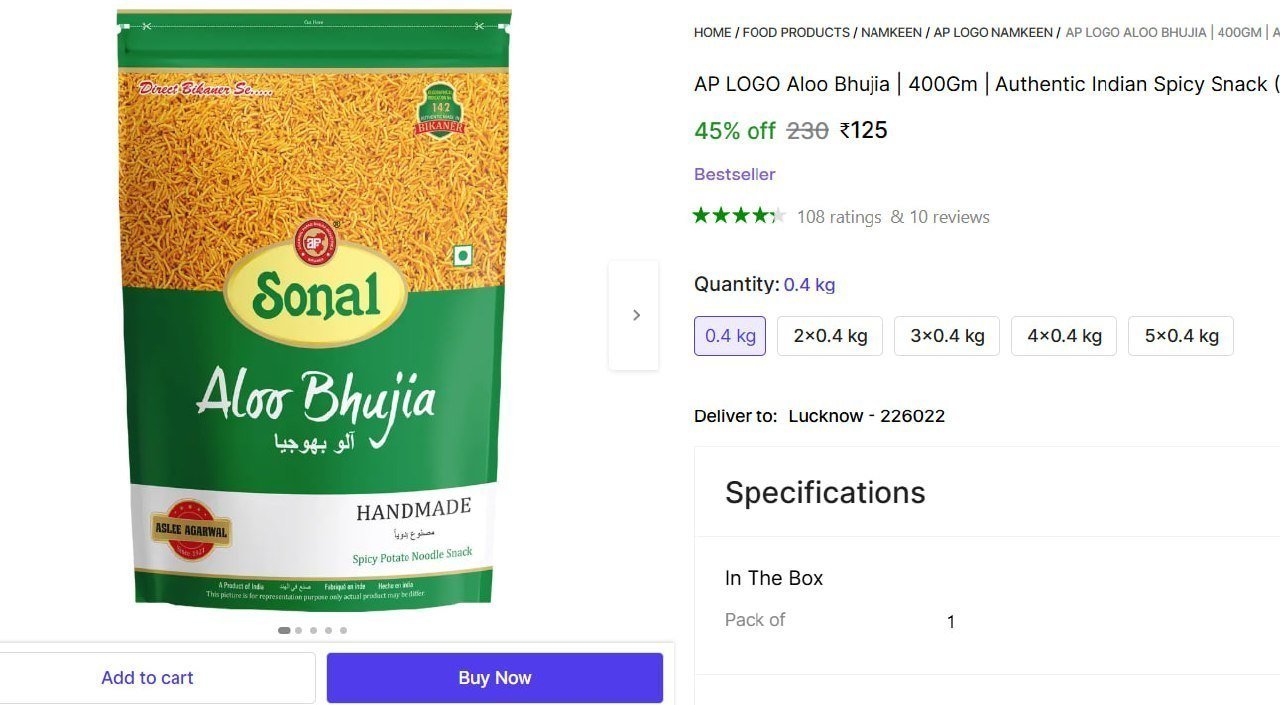Aloo Bhujia Namkeen 400gm 125