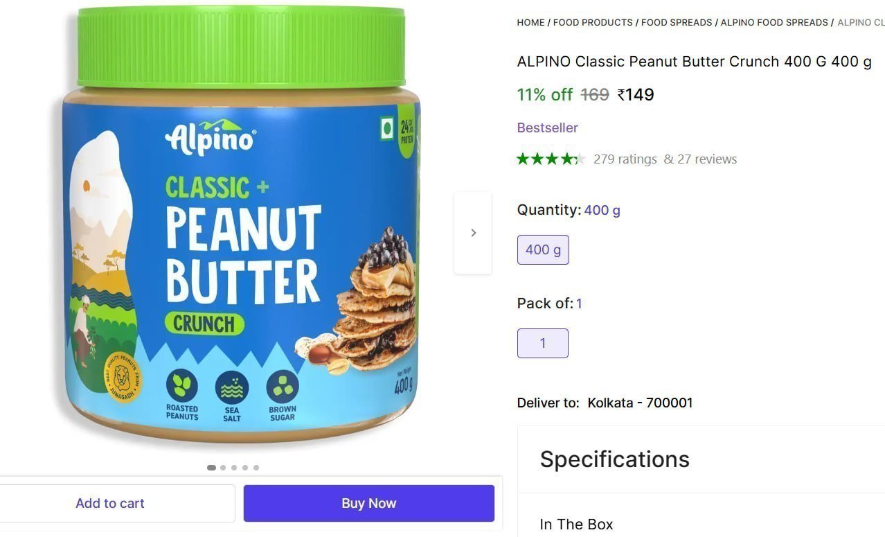 Alpino Classic Peanut Butter 400gm 149