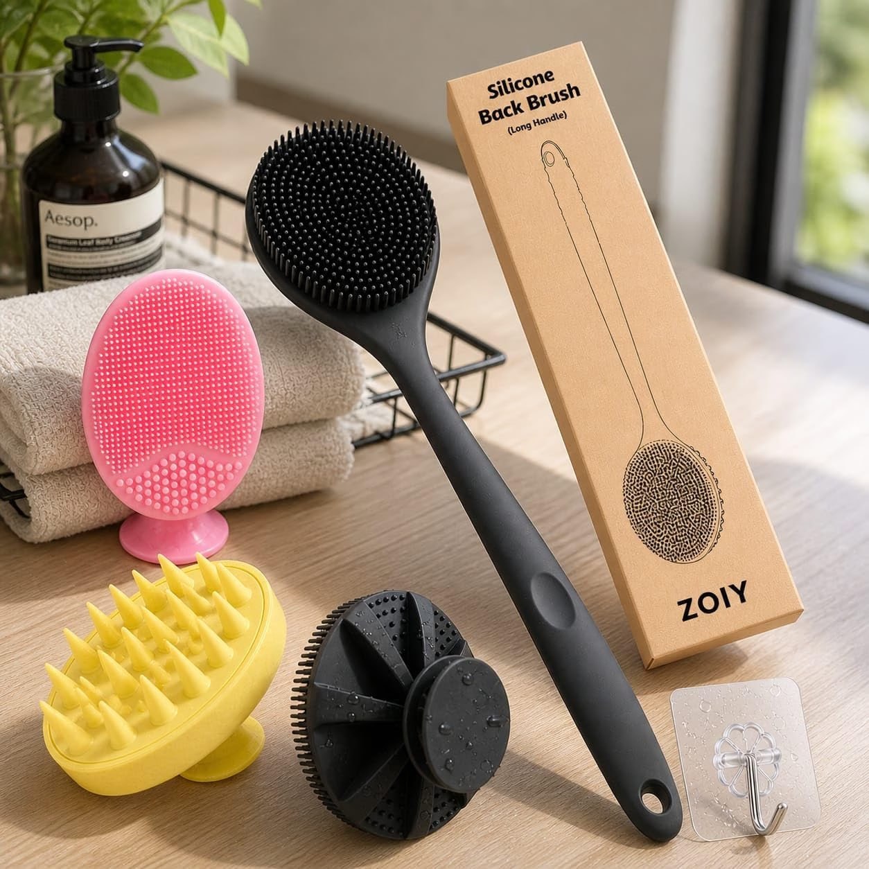 Amazon 4-in-1 Silicone Bath Brush Set Long Ha