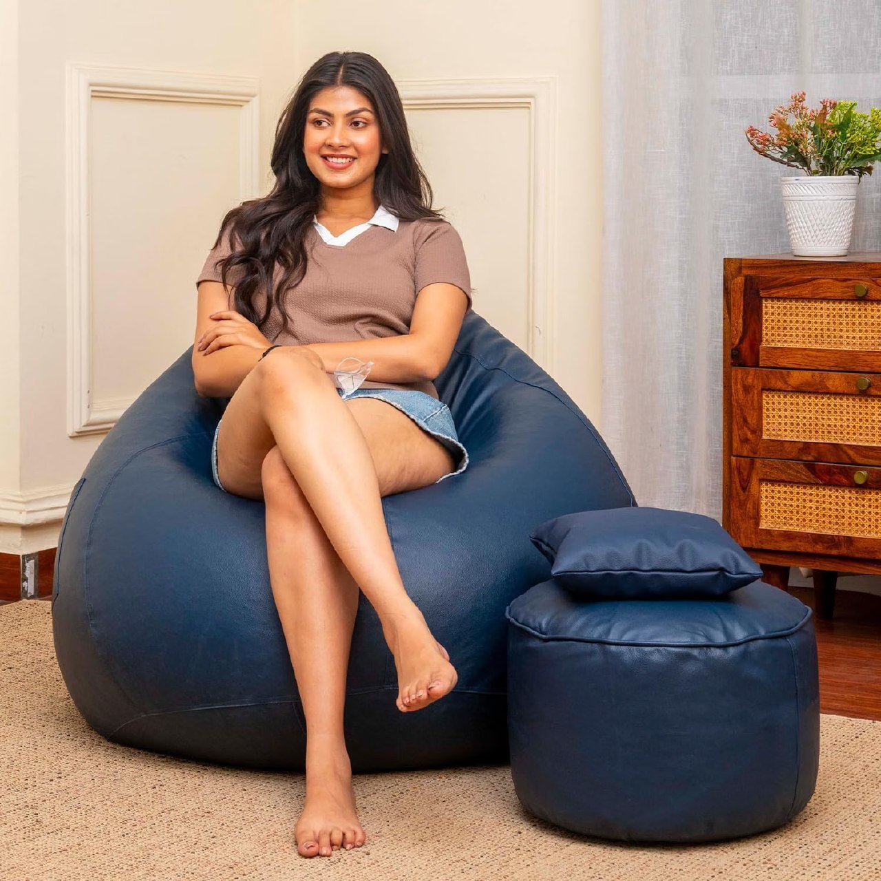 Amazon 76 - Sattva Xxxl Bean Bag With Footstool Cushion At Rs