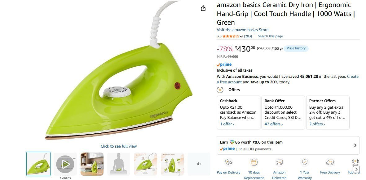 Amazon Basics Ceramic Dry Iron 461