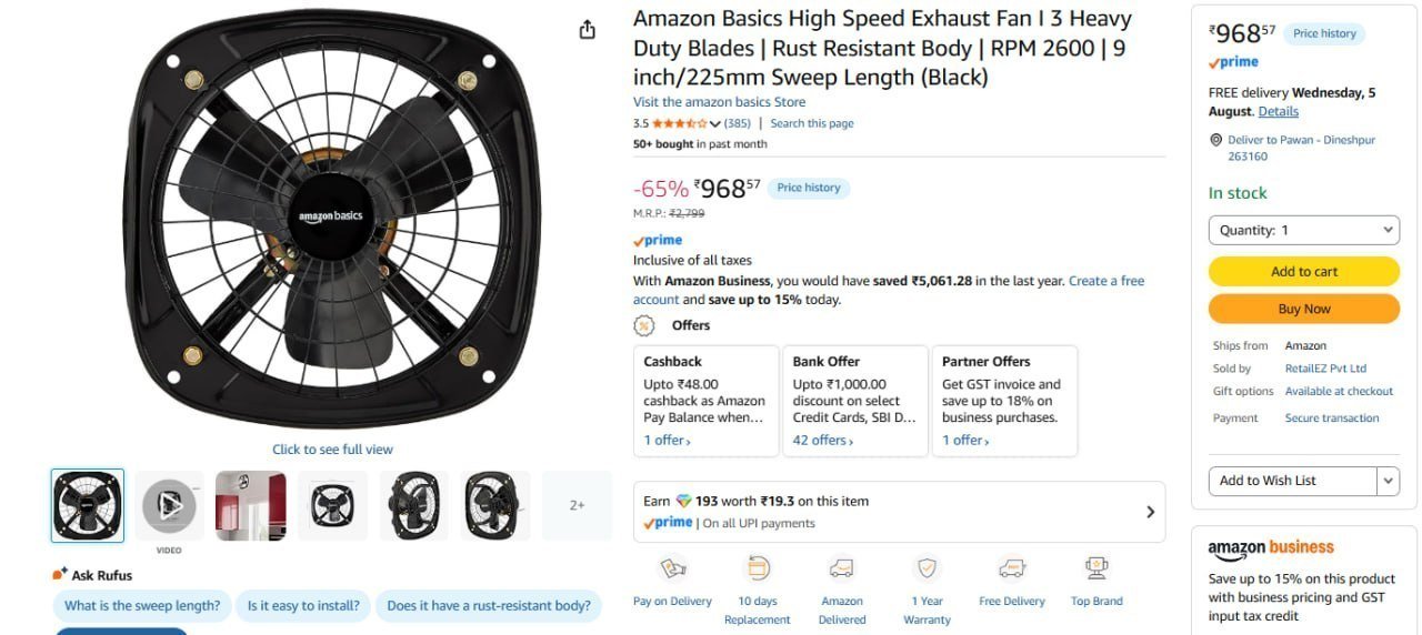 Amazon Basics High Speed Exhaust Fan 968
