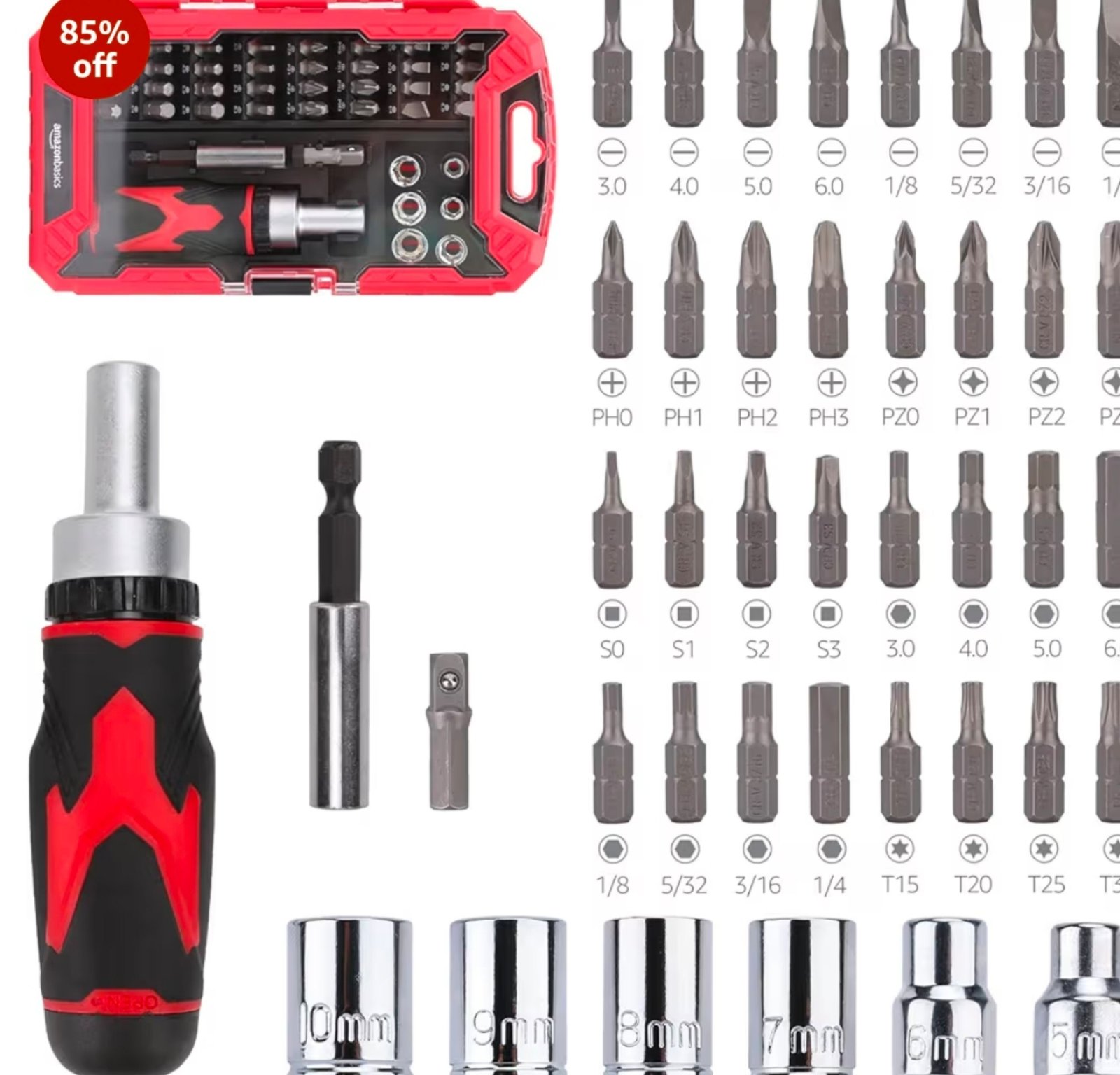 Amazon Basics Magnetic Ratchet Screwdriver Set 41-