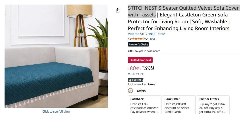Amazon Flat 80 On Stitchnest 3 Seater Quilted