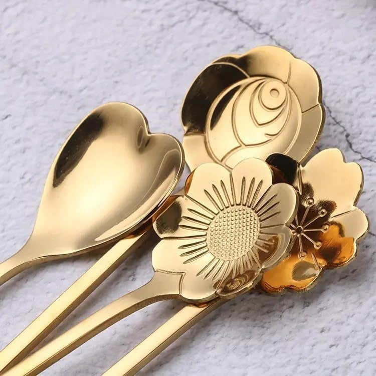 Amazon Flat 92 On Steel Gold Coffee Spoon (set Of 