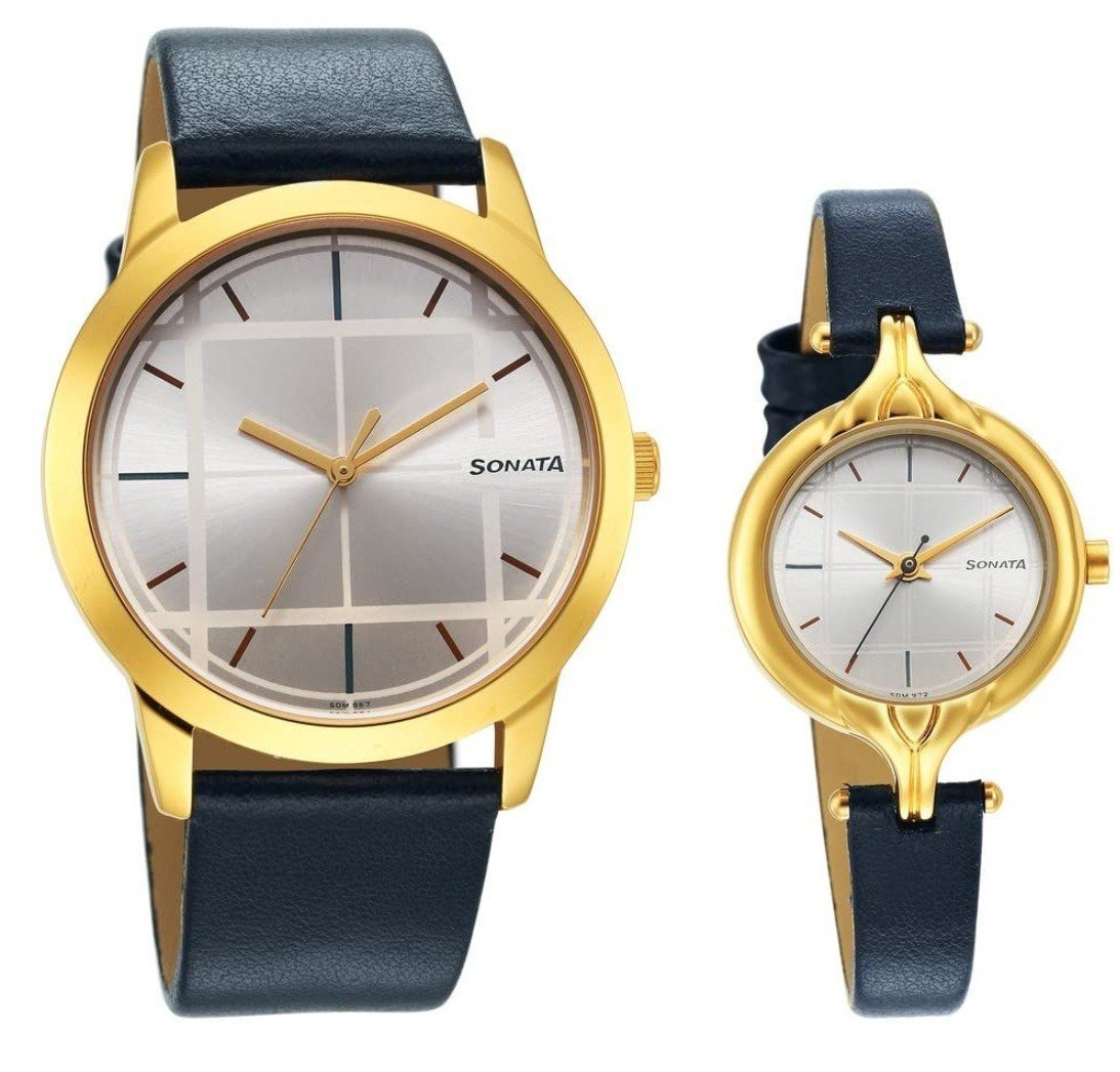 Amazon Sonata Quartz Analog Silver Dial Leather St
