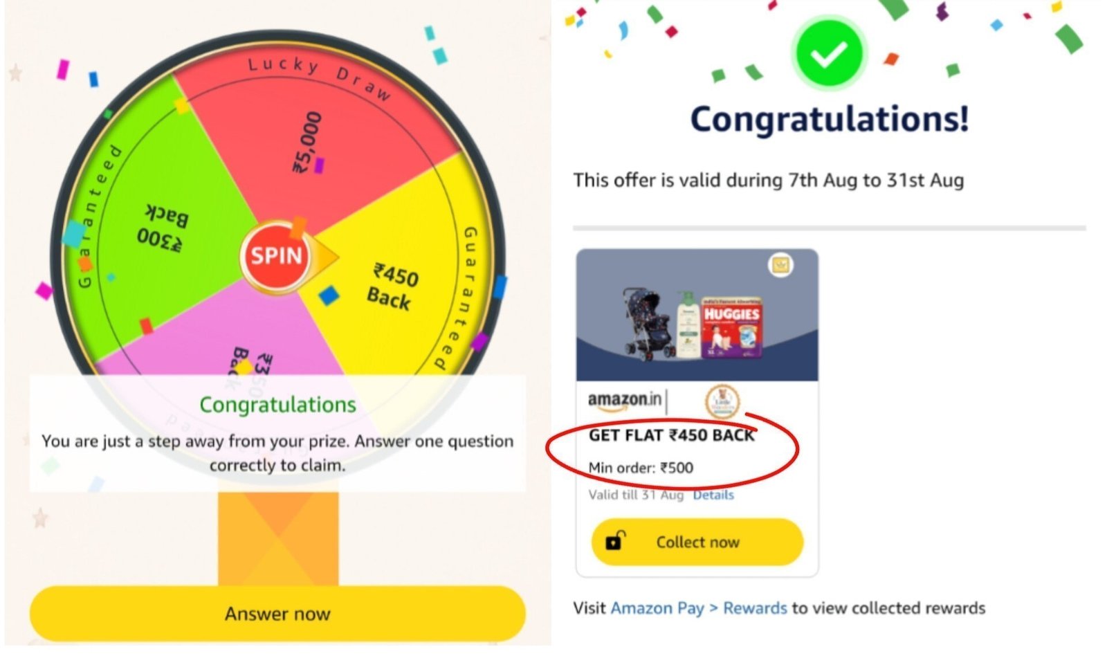 Amazon Spin Win Loot300-450 Cb On 500 Ordersp