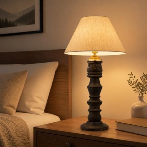 Amazon Tu Casa Wooden Table Lamp With -white Fabri