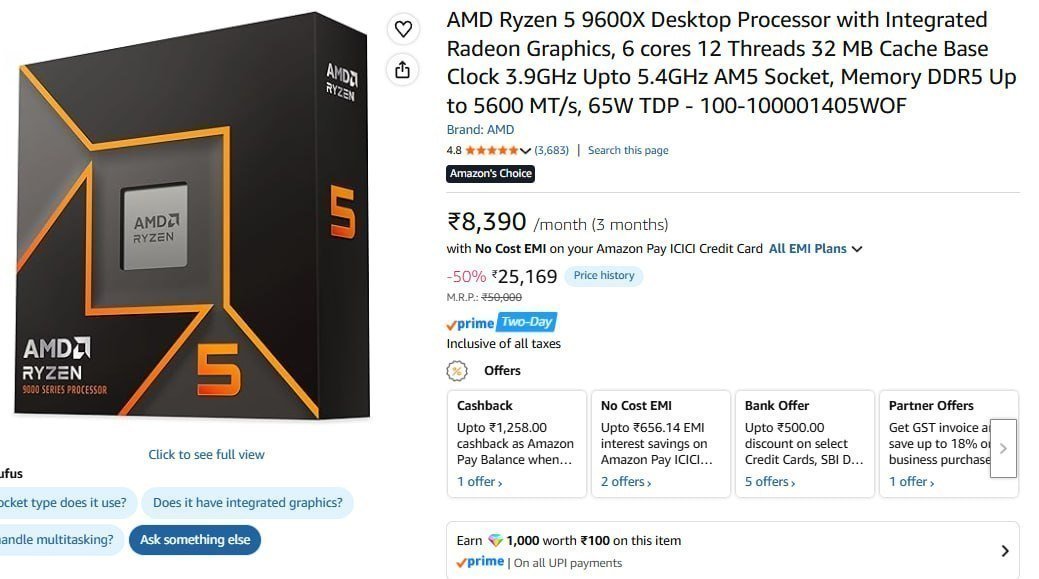 Amd Ryzen 5 9600x Desktop Processor 25169