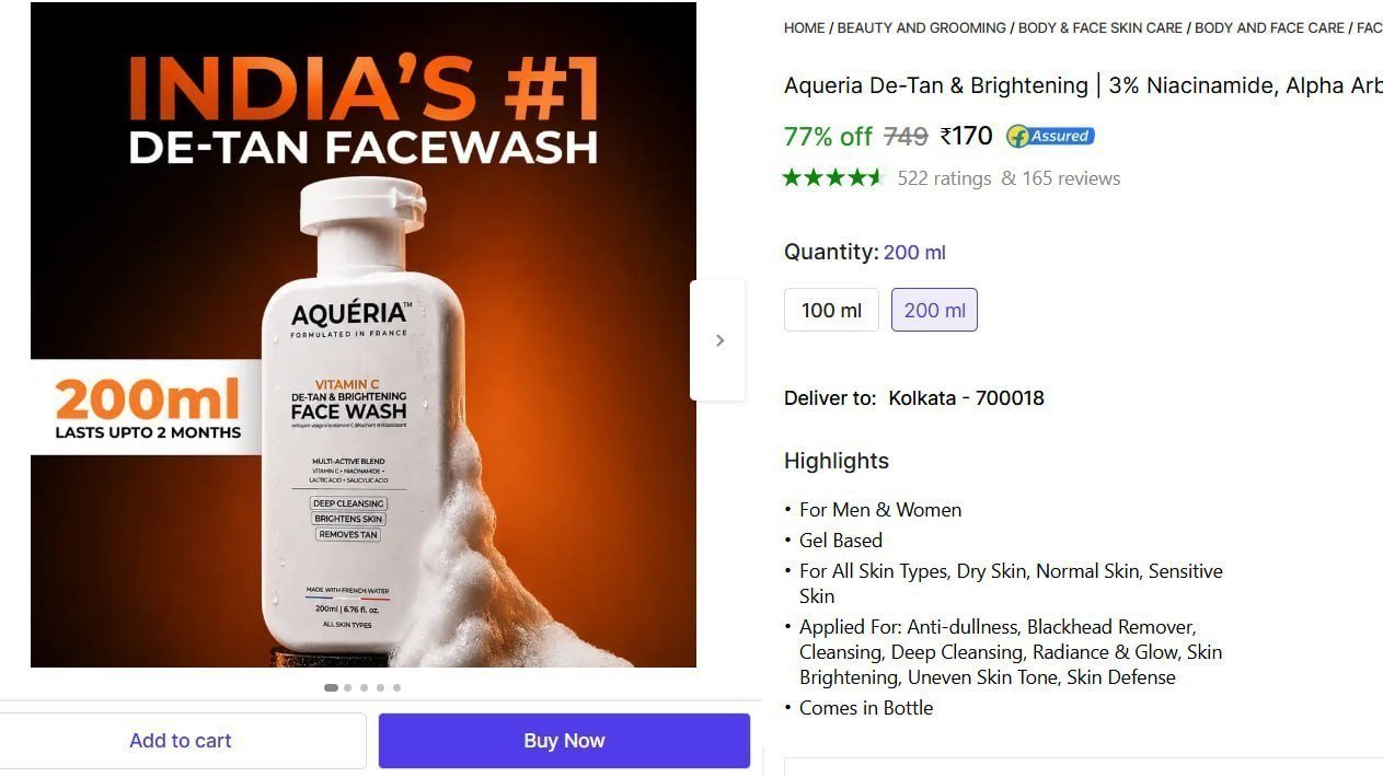 Aqueria De-tan Brightening Face Wash (200 Ml)