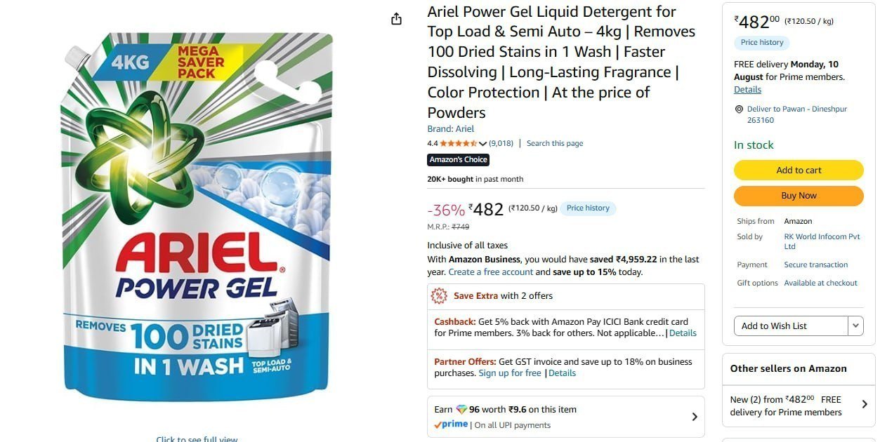 Ariel Liquid Detergent 4 Kg 482