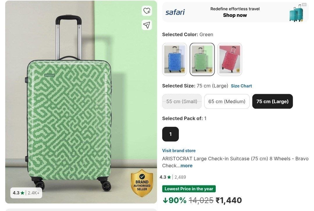 Aristocrat Bravo Check-in Luggage - 75cm Gree