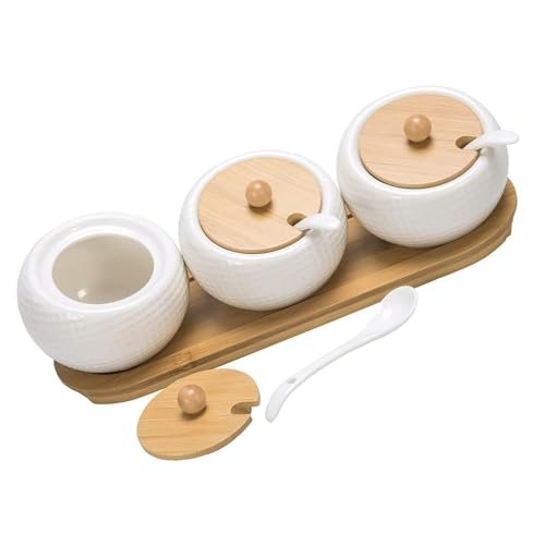 Arqivo 3 Pcs Porcelain Condiment Jar Spice Contain