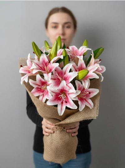 Art Street Pink Artificial Lily Flowers Bouquet Bu