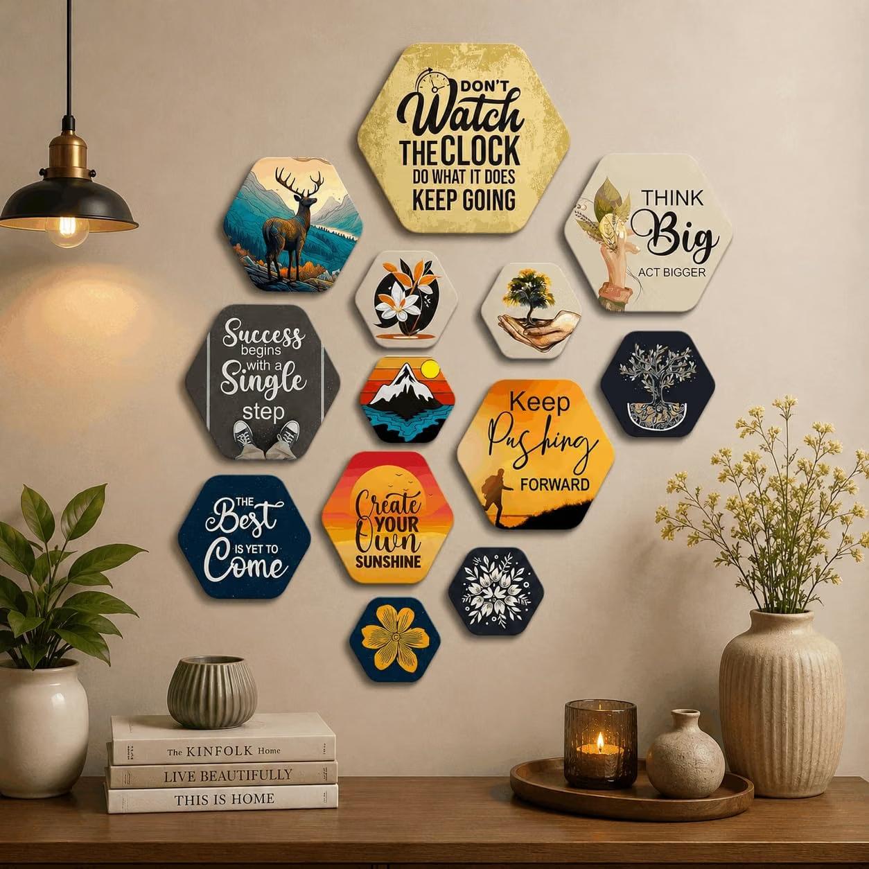 Artvibes Think Big Hexagon Shape Mdf Wooden Wall Decor Items 224
