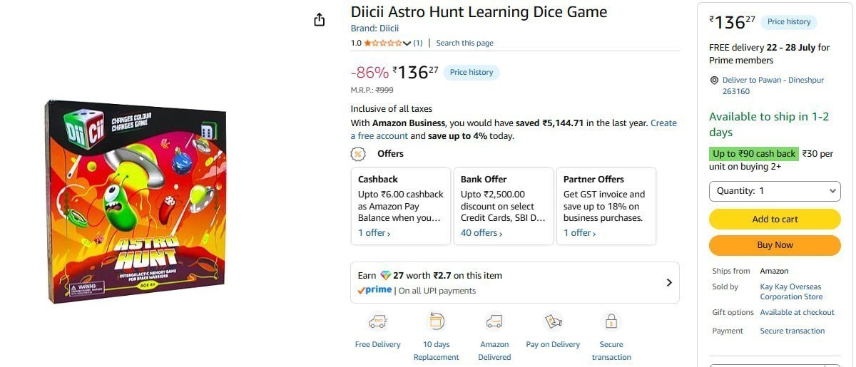Astro Hunt Learning Dice Game 136