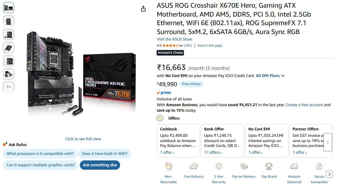 Asus Rog Crosshair X670e Hero Atx Motherboard