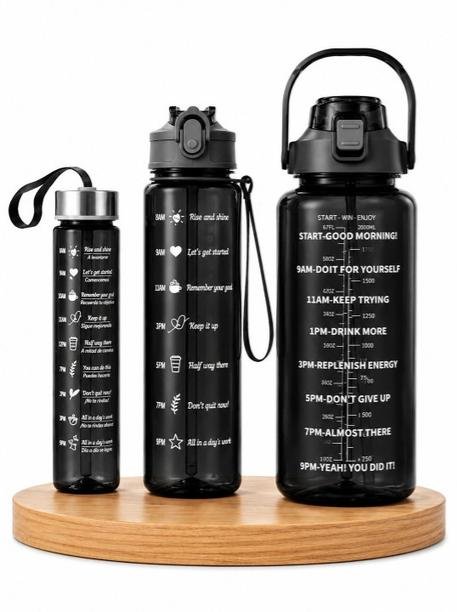 Aura Black Set Of 3 Plastic Typography Water 