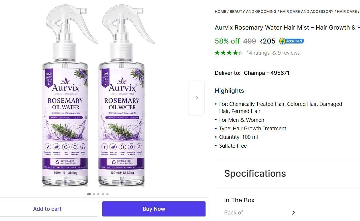 Aurvix Rosemary Water Hair Mist - 200 Ml 205