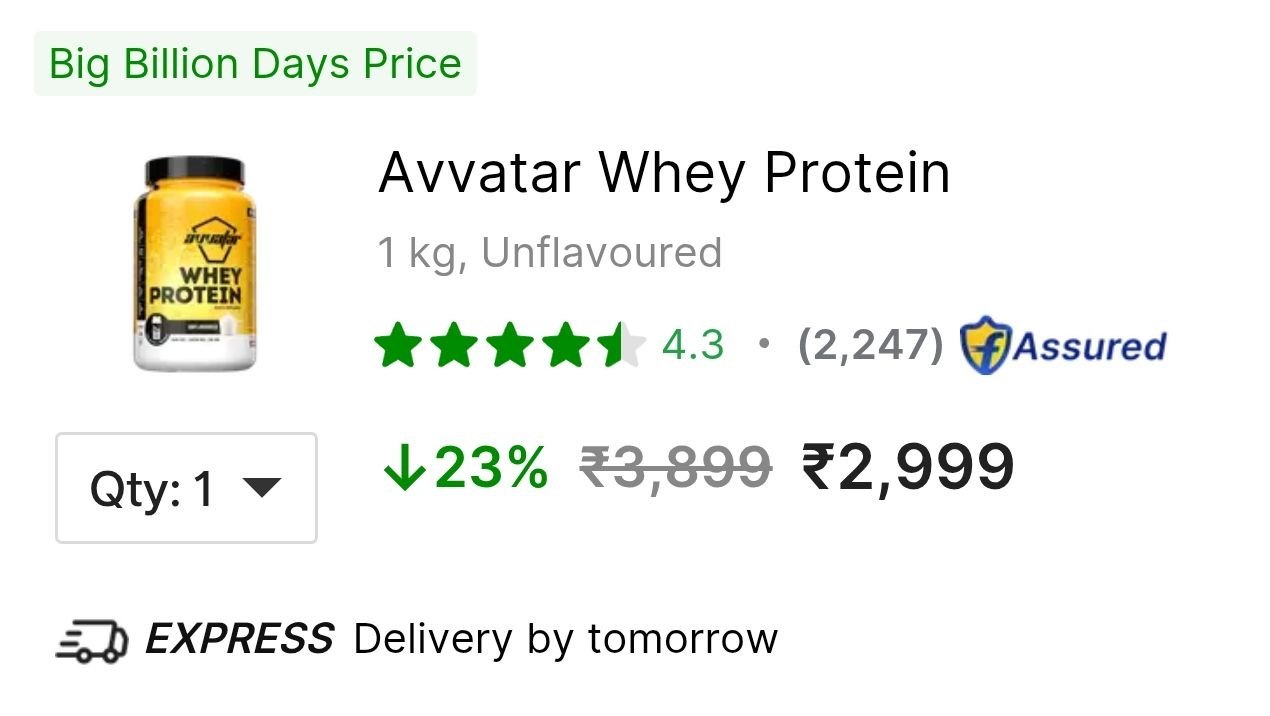 Avvatar Whey Protein (1 Kg Unflavoured) 2 999